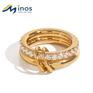 Anillos Finos Minimalistas, Resistentes al Agua, Chapados en Oro de 18K, Anillos de Acero Inoxidable Hipoalergénicos, Anillos Apilables con Diamantes, Joyería para Mujer - Product Image 1