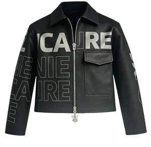 Chaqueta de Cuero Sintético con Cierre y Estampado de Letras Negritas sin <span class=keywords><strong>Serif</strong></span> para Hombre, Impresión DTG Personalizada Kornit, Estilo Urbano Minimalista - Product Image 2