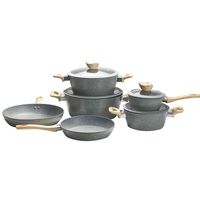 Batterie de Cuisine Antiadhésive en Granit et Aluminium, Ensemble de 10 Pièces Poêles et Casseroles, Set d'Ustensiles de Cuisine Anti-Adhérents Effet Pierre