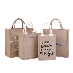 Sac de courses en lin naturel uni, écologique, en toile de jute, sac de plage avec logo imprimé personnalisé, vente en gros - Product Image 1