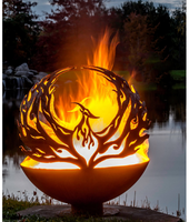 Sphère de feu en acier Corten robuste personnalisé fait à la main sphère creuse décoration Camping feu de camp boule de feu à vendre