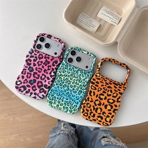 เคสโทรศัพท์แบบไล่สี Wave Edge Gradient 2 in 1 Tpu+pc สำหรับ iPhone Air 16 15 14 Pro Max, สำหรับ iPhone 17 Pro Max สีดำและลายเสือดาวสีน้ำตาล - Product Image 2