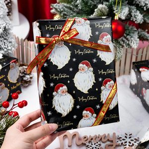 Burymento Christmas Wrapping Paper 17 In X 32.8 Ft Black Santa Design Reversible Gift <b>Wrap</b> For Holiday Crafting - Product Image 2