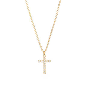 Collier pendentif croix en acier inoxydable pour femme, luxe exquis, plaqué or, simple, incrusté de zircon, chaîne à maillons, vente chaude - Product Image 5