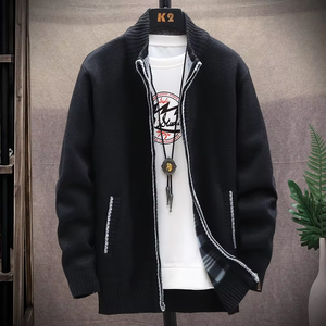 Veste décontractée en tricot d'hiver pour homme, col roulé, bouton, fermeture éclair, logo personnalisé OEM ODM, épaisseur en polaire unie - Product Image 3