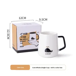 Mug en céramique mignon avec couvercle et cuillère, personnalisable, grande tasse à café <span class=keywords><strong>de</strong></span> bureau <span class=keywords><strong>de</strong></span> haute qualité, motif <span class=keywords><strong>baleine</strong></span> et ballon - Product Image 5