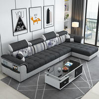Canapé en tissu en forme de L, style minimaliste moderne, éponge amovible, tissu technique lavable, ensemble de meubles de salon entièrement équipé