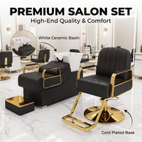 Fauteuil de Barbier Moderne Noir et Or, Chaise de Salon de Coiffure, Hauteur Réglable Hydrauliquement, Cuir PU, Pivotant à 360 Degrés, Inclinable