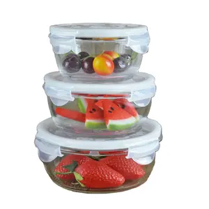 圆形耐热微波炉使用食品容器成人饭盒带塑料盖的新鲜水果碗