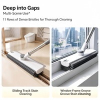 Brosse de nettoyage de salle de bain double face en forme de V pour interstices de sol avec grattoir en silicone et long manche pour douche