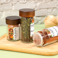 Bocal à Épices en Verre avec Couvercle en Bois, Trous de Saupoudrage, Récipient de Rangement pour Assaisonnement, Bouteille à Épices 50ml 95ml 120ml – Set Sel et Poivre