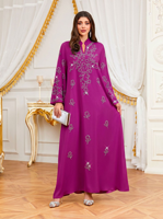 Robe longue Kaftan Jalabiya pour adultes musulmans, avec appliques florales en strass, col à capuche, tenue modeste pour l'Aïd, le Ramadan, les soirées et les fêtes