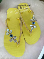 Date Lady Pantoufle Sandales Amovible Strass Evil Eye Chaussures Boucles Cristal Verre Charme Chaîne Décoratif Flip Flop En Caoutchouc