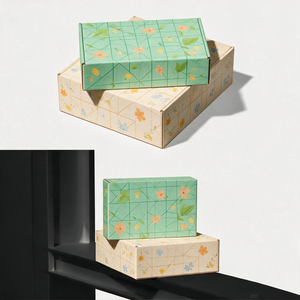 Floral <b>Pattern</b> Rigid Gift Box Rectangle Shape With Handle Paperboard Liner Offset Printing Art <b>Paper</b> Custom Design - Product Image 2
