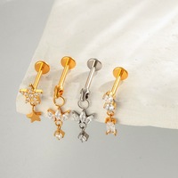 Piercing de lèvre et de cartilage d'oreille en Titane ASTM F136 fileté intérieurement de 0,9 mm, avec chaîne et zircon serti en forme de cerf-volant