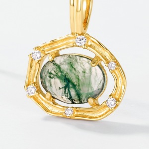 Collier en argent sterling S925 avec agate verte mousse pour femmes, design de niche, pendentif branche Lianli, bijoux tendance - Product Image 3