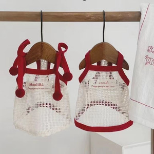 Summer Breathable Mesh Vest For <b>Small</b> Dogs Maltese Yorkshire Terrier Red Openwork Design Pet Clothes - Product Image 3