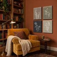 Lot de 4 tableaux sur toile encadrés, art botanique minimaliste, dessins de plantes blanches, décoration murale pour salon