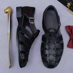 Sandales en cuir pour hommes, style rétro et tendance, respirantes, avec boucles réglables, chaussures habillées pour hommes de style rétro. - Product Image 3