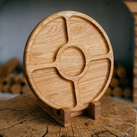 Assiette à collation ronde en chêne avec support Plateau de service en bois avec 3/5 compartiments Planche à charcuterie rustique Cadeau de cuisine fait main