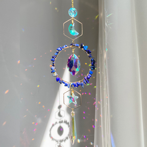 Attrape-soleil en cristal naturel, pierres précieuses, vitrail, cercle de cristal suspendu, attrape-soleil lune et étoiles - Product Image 4
