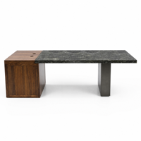 Bureau de direction en quartzite naturel Belvedere 2600x800mm avec base de rangement en bois massif et pieds en métal mat, vente en gros pour bureau