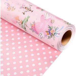 Merture Pink Anniversary Wrapping <b>Paper</b> <b>Roll</b> 17 In X 32.8 Ft Reversible Design For Valentine's Day Gift <b>Wrap</b> - Product Image 2