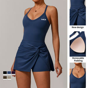 شعار مخصص في الهواء الطلق قطعتين بليت تنورة جولف المرأة فستان تنس مع قصيرة - Product Image 3