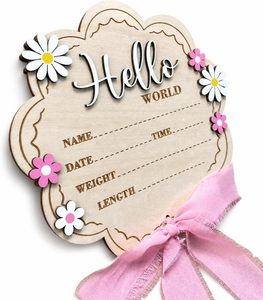 Panneau d'annonce de <span class=keywords><strong>naissance</strong></span> pour bébé fille 'Bonjour le Monde' en bois de 6 pouces, double face, à bords festonnés, avec motif 'Elle est là' et marguerite rose inversée, pour la <span class=keywords><strong>naissance</strong></span> - Product Image 6