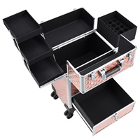 Chariot à roulettes de grande capacité Trousse de maquillage Portable Train Case Tiroir ouvert pour les maquilleurs en voyage Organisateurs cosmétiques