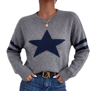 <span class=keywords><strong>Pull</strong></span>-over pour femme en tricot jacquard à étoiles à cinq branches, style européen et américain, respirant ; <span class=keywords><strong>Pull</strong></span>-over ample à col rond pour l'automne/hiver - Product Image 5