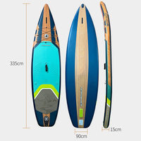 Planche de surf gonflable personnalisée en PVC et tissu à motif bois (WELLJION SB25005) pour sports nautiques océaniques, planche à pagaie sur mesure