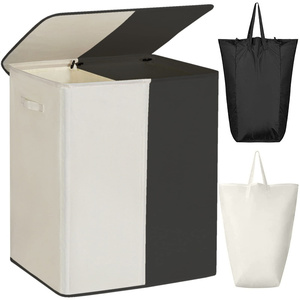 Cesto de ropa sucia doble con tapa y bolsas de lavandería extraíbles Cesto de ropa sucia grande de 154L Cesto de ropa sucia plegable de 2 secciones - Product Image 1