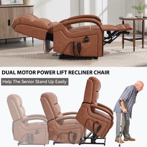 Sillón <span class=keywords><strong>Reclinable</strong></span> Eléctrico Naranja con Doble Motor, Reposabrazos de Madera Maciza, Bolsillos Laterales, Masaje con Calor, Estructura Metálica Resistente y Tapicería de Cuero Sintético - Product Image 3