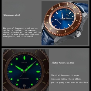 Fabricante ODM, Relojes de Pulsera de Cuero para Hombre, Clásicos, de Lujo, Personalizados, de Acero de Damasco, Automáticos, Mecánicos, Luminosos, para Negocios - Product Image 5