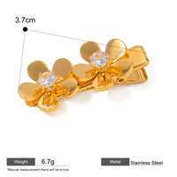 Pince à cheveux lisse en acier inoxydable plaqué PVD 18K Double petite fleur épingles à cheveux Zircon accessoires de cheveux coréens pour femmes