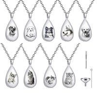Collier pendentif pour chien en acier inoxydable, urne funéraire personnalisée en forme de larme pour cendres avec nom et portrait de l'animal