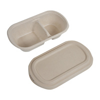 Boîte à lunch jetable en bagasse de canne à sucre à 2 compartiments de 850 ml avec couvercle pour les plats à emporter