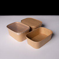 Boîte alimentaire jetable en papier kraft rectangulaire avec couvercle transparent, personnalisable avec logo OEM, vente en gros, boîte écologique