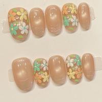 2026 Faux ongles à presser faits main, amande, courts, carrés, amusants, amovibles, réutilisables, 3D stéréo, motif dessin animé Kawaii, mignons, pour doigts