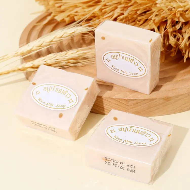 Penjualan laris jam alami organik Thailand sabun susu beras logo pribadi kustom sabun nasi buatan tangan kualitas tinggi untuk wajah