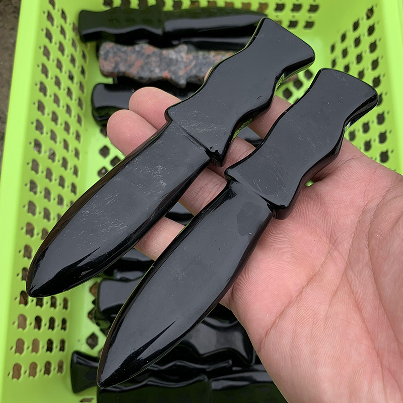 卸売天然黒曜石ナイフクリスタル短剣ナイフ彫刻民俗工芸品
