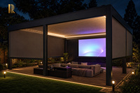 Pergola Bioskop Luar Ruangan Aluminium RKOVE RK-C3 5x6m, Bangunan Taman, Paviliun Malam Film di Halaman Belakang, 2 Layar ZIP RGB