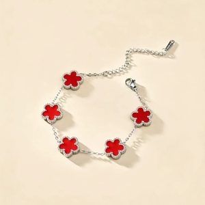 Bracciale a cinque fiori bifacciale in acciaio inossidabile, stile europeo e americano da donna, alla moda, lusso discreto, quadrifoglio portafortuna - Product Image 6