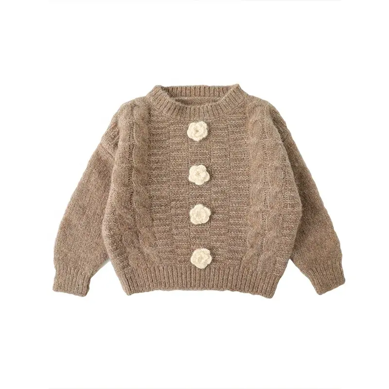2021 Winter new design children's pullover sweater 3d flower pattern baby girls lovely top