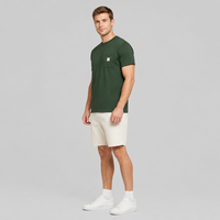 Heren T-shirt met ronde hals, katoenen T-shirt, effen kleur, T-shirt met korte mouwen, casual basistop, gebreide stof, bosgroen