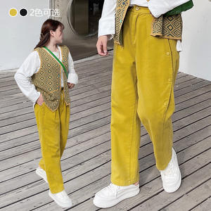 กางเกงผู้หญิงไซส์ใหญ่พิเศษมาใหม่กางเกงลำลองขาตรงเอวยางยืดสีมัสตาร์ด N8217ฤดูใบไม้ร่วงฤดูหนาว - Product Image 2