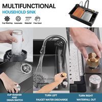 Évier de cuisine multifonctionnel en acier inoxydable moderne avec robinet cascade