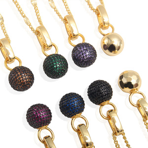 Wholesale Delicate Trendy Women Round <strong>Ball</strong> Colorful Pendant Necklaces Copper 18K <strong>Gold</strong> Plated Zircon Paved Link <strong>Chain</strong> Necklace - Product Image 2