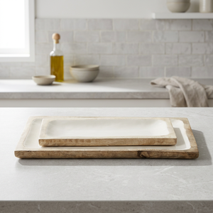 Plateau de service <span class=keywords><strong>rectangulaire</strong></span> en bois de manguier, <span class=keywords><strong>design</strong></span> minimaliste fait main, couleur unie, vaisselle et assiettes - Product Image 2